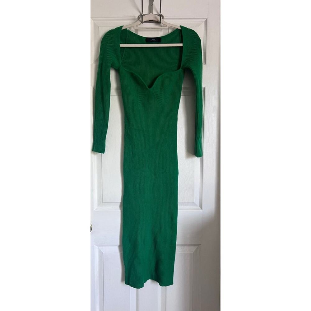 arch4 Cashmere Coco Midi Dress in Emerald Green XS stretch ribbed bodycon - Picture 4 of 16